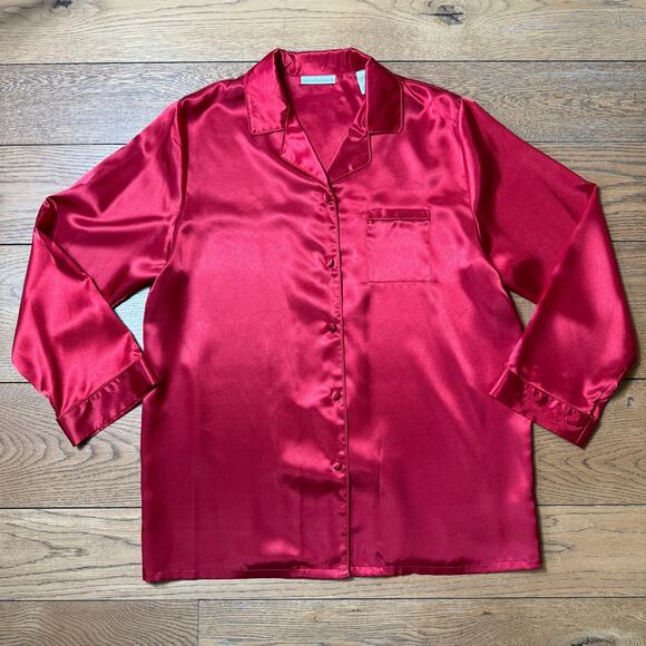 Valerie Stevens Petites 2PC Women Satin Pajamas SZ LP Red Romantic Lounge Sexy - Picture 2 of 9